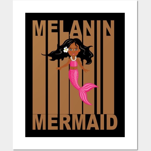 Melanin Mermaid Retro Wall Art by blackartmattersshop